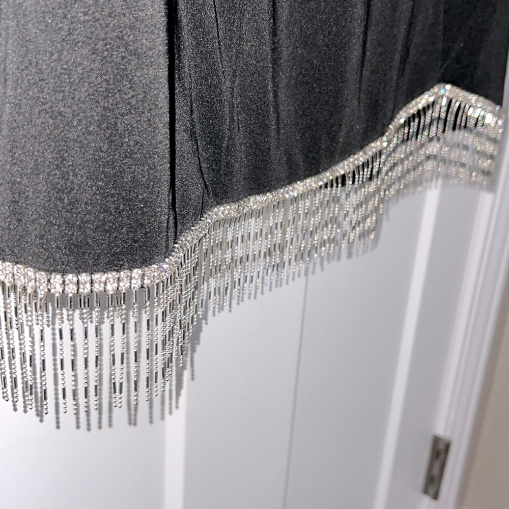 NWT Ieena for Mac Duggal 26679 - Rhinestone Fringe Hem Long Sleeve Dress - Picture 3 of 10